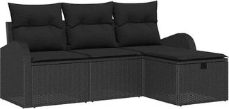 vidaXL Sofa Set with Cushion with Storage 4 pcs Black Poly Rattan vidaXL