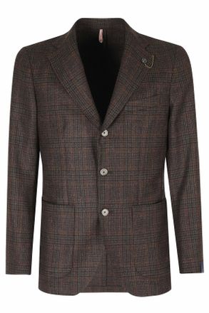 Santaniello Brown Welsh Check Pattern Wool Blazer