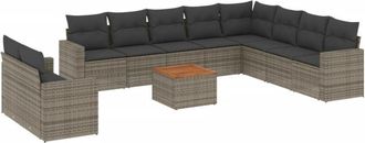 vidaXL Set De Sof&aacute;s De Jard&iacute;n 11 Pzas Y Cojines Rat&aacute;n Sint&eacute;tico Gris Vidaxl