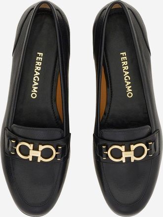 Ferragamo Womens Loafers Leather Loop Black