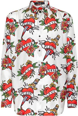 Philipp Plein Overhemden, Heren, Veelkleurig, L, Silk Dandy Shirt Love