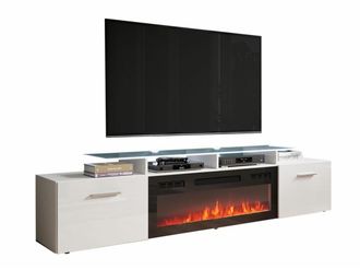 Mirjan24 Mobilier1 - Mueble Tv Charlotte 155, Blanco + Blanco Brillante, N&uacute;mero De Puertas: 0, N&uacute;mero De Cajones: 0, 190x49x37cm, Led