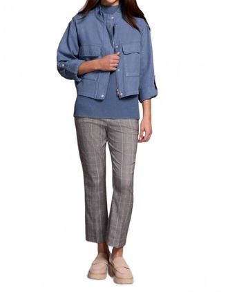 Tribal Slub Twill Zip Front Mock Neck Jacket In Slate Blue