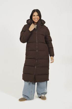 Brave Soul Womens Chocolate Maxi Hooded Puffer Jacket With Detachable Sleeves - Size 8 UK