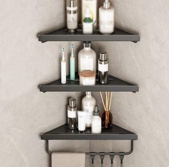 OEM Estanter&iacute;a Esquinera De Ba&ntilde;o Negra De Tres Niveles, No Requiere Taladrar, 30233,2 Cm, Altura De Estante Ajustable Libremente