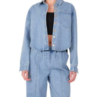English Factory Crop Denim Button-Up Shirt at Nordstrom, Size X-Small