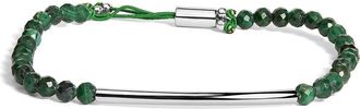 House of Brilliance Sterling Silver Malachite Bead Station Bracelet with Bolo Clasp