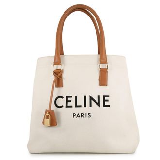 Celine Beige Brown Canvas Leather Handbag Tote Bag (Pre-Owned)