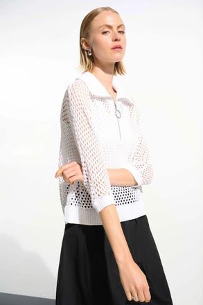 Joseph Ribkoff Vicscose Blend Boxy Sweater Knit With Zipped Neckline in White at Nordstrom, Size X-Small