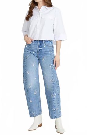 Free People Embellished Barrel Jeans In Blue