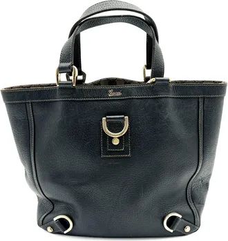 Gucci Navy Leather Canvas Tote Bag (Pre-Owned)