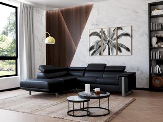 Vente-Unique Sof&aacute; rinconera de piel MYSTIQUE - Negro - &Aacute;ngulo izquierdo