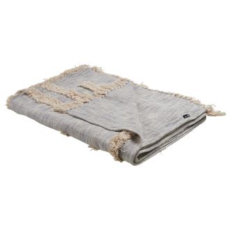 Beliani Manta De Algod&oacute;n Beige Gris 130 X 180 Cm Hecho A Mano Patr&oacute;n Geom&eacute;trico Hospet