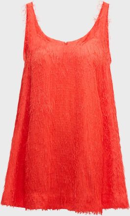 Oscar De La Renta Scoop-Neck Sleeveless Fringe Fil Coupe Mini Dress