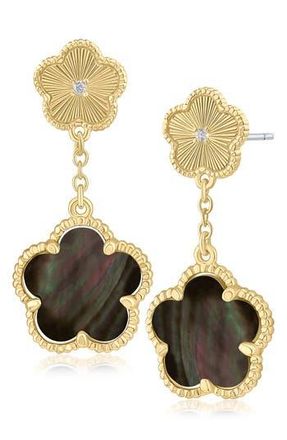 Kenneth Jay Lane CZ Clover Double Drop Earrings in Abalone/Gold at Nordstrom Rack