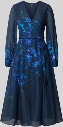 Forever New Midikleid aus Lyocell-Mix mit Bindeg&uuml;rtel Modell Kahlani in Dunkelblau, Gr&ouml;&szlig;e 34