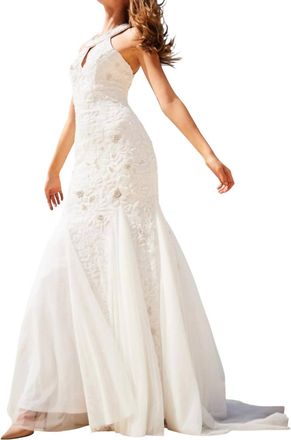 Sherri Hill Beaded Keyhole Bodice Prom Dress In Ivory