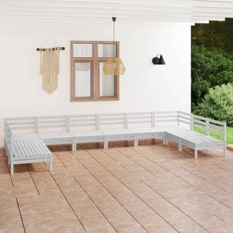 vidaXL Vidaxl - Juego De Muebles De Jard&iacute;n 10 Piezas Madera Maciza Pino Blanco