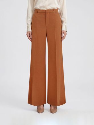 Chlo&eacute; Wide-Leg Pleated Cotton Trousers with Mid-Rise Waist