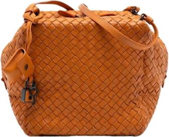 Bottega Veneta Pre-owned Bucket Bags, female, Orange, Size: ONE SIZE Pre-owned Woven Nappa Crossbody Bag