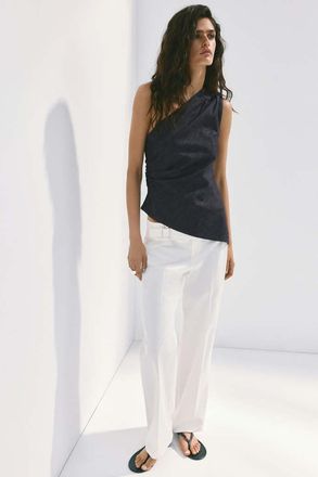 Mango Top cotone scollo asimmetrico blu - Donna - XS - MANGO