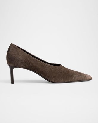 Khaite Cecilia Suede Block-Heel Pumps