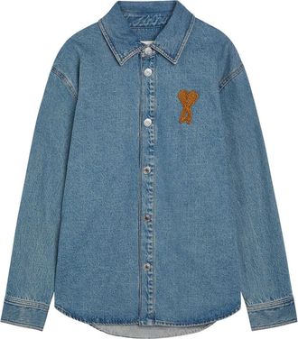 Ami Ami Paris Logo-appliqu&eacute;d Denim Overshirt - Indigo - Xxl