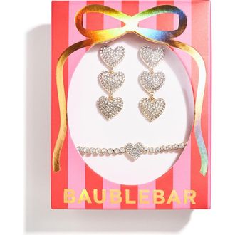 BaubleBar Open Heart Earrings & Bracelet Gift Set in Clear/Gold at Nordstrom