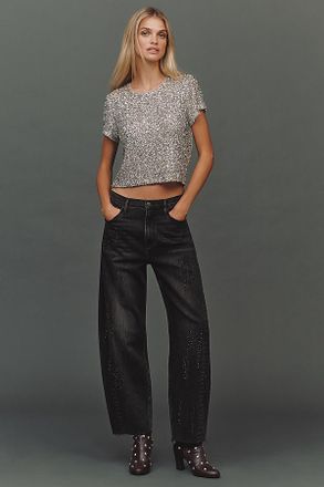 Free People Parker Embellished High-Rise Barrel Jeans