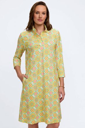 Foxcroft Tammy Sicilian Tile Dress In Yellow Multi