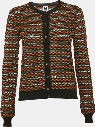M Missoni Black/orange Pointelle Knit Button Front Cardigan