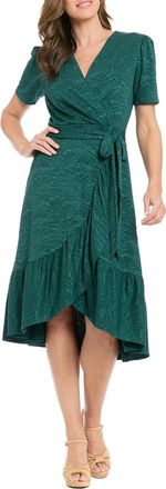 London Times Ruffle Faux Wrap Midi Dress in Sea Moss at Nordstrom Rack, Size 12