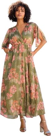 Roaman's Striped Lurex Midi Dress in Olive Safari Blooms at Nordstrom, Size 30