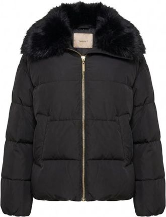 Twinset Gewatteerde jas met imitatiebontkraag - Dames - Winterjassen - Zwart - XS - Polyester - Jassen