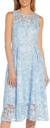 Adrianna Papell Floral Embroidered Fit & Flare Midi Dress in Clear Water at Nordstrom Rack, Size 6