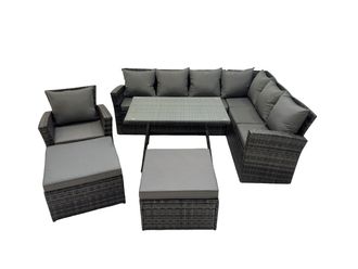 Fimous 9 Seater Garden Outdoor Rattan Furniture Set with 2 Big Footstools in Dark Grey