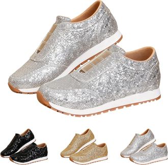 Generic Sequin Sneakers for Women Size 5.5 Fashion Sparkly Glitter Sneakers Ladies Casual Running Shoes Outdoor Slip-Resistance Walking Shoes for Concert Part