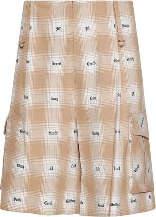 John Richmond Check Cargo Shorts - Heren - Korte Broeken - Beige - 2XL - Katoen - Korte Broeken