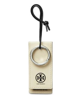 Tory Burch Hangtag logo keyring - women - Leather/Zinc - One Size - Neutrals