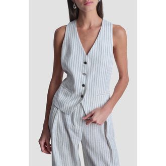 DKNY Stripe Linen Blend Vest in Ivory/admiral at Nordstrom, Size Xx-Small