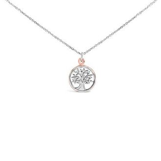 House of Brilliance 14K Rose Gold Plated Sterling Silver Diamond Accent Tree of Life Pendant Necklace in White Gold Over Silver at Nordstrom