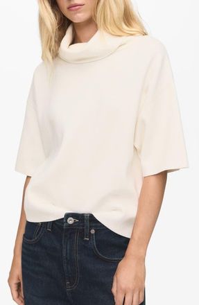 Mango Short Sleeve Turtleneck Sweater in Ecru at Nordstrom, Size Medium