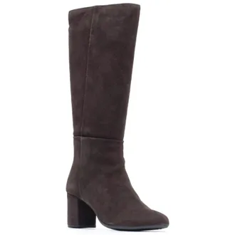 Hush Puppies Oprah Su&egrave;de Lange Leren Dames Chocolade Hakken Knie Hoge Laarzen