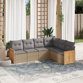 vidaXL Juego De Sof&aacute;s Jard&iacute;n Con Cojines 6 Pzas Rat&aacute;n Sint&eacute;tico Beige Vidaxl