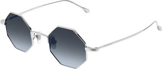 Gucci Hexagonale Zonnebril Blauwe Verlooplenzen - unisex - Accessoires - Grijs - Maat: 41 MM