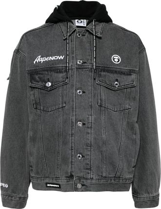 Aape By A Bathing Ape logo-appliqu&eacute; hooded denim jacket - men - Cotton/Polyester/Cotton - L - Black