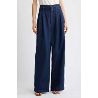 Frame Denim The Paper Bag Belted High Waist Wide Leg Denim Trousers in Rinse at Nordstrom Rack, Size 30