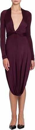 Ferragamo Shiny Jersey Knotted Bubble Midi Dress In Oxblood