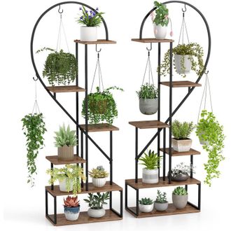 Costway 2 Pack 6-Tier Metal Plant Stand Heart-Shape Ladder Plant Shelves-Brown