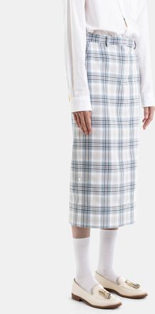 Thom Browne Womens Straight Sack Skirt Windowpane Plaid Glacier Blue Cotton
